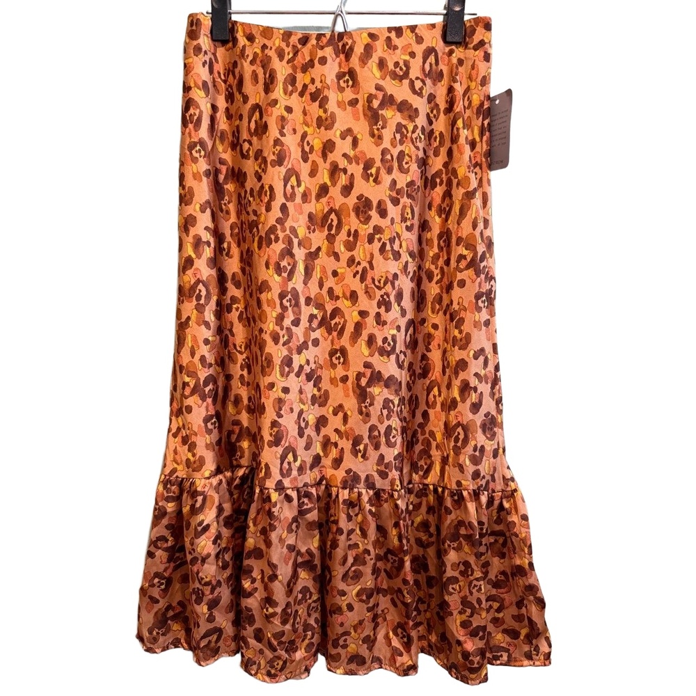 Forgotten Grace Skirt Womens Size Large Animal Print Ruffle‎ Hem Midi